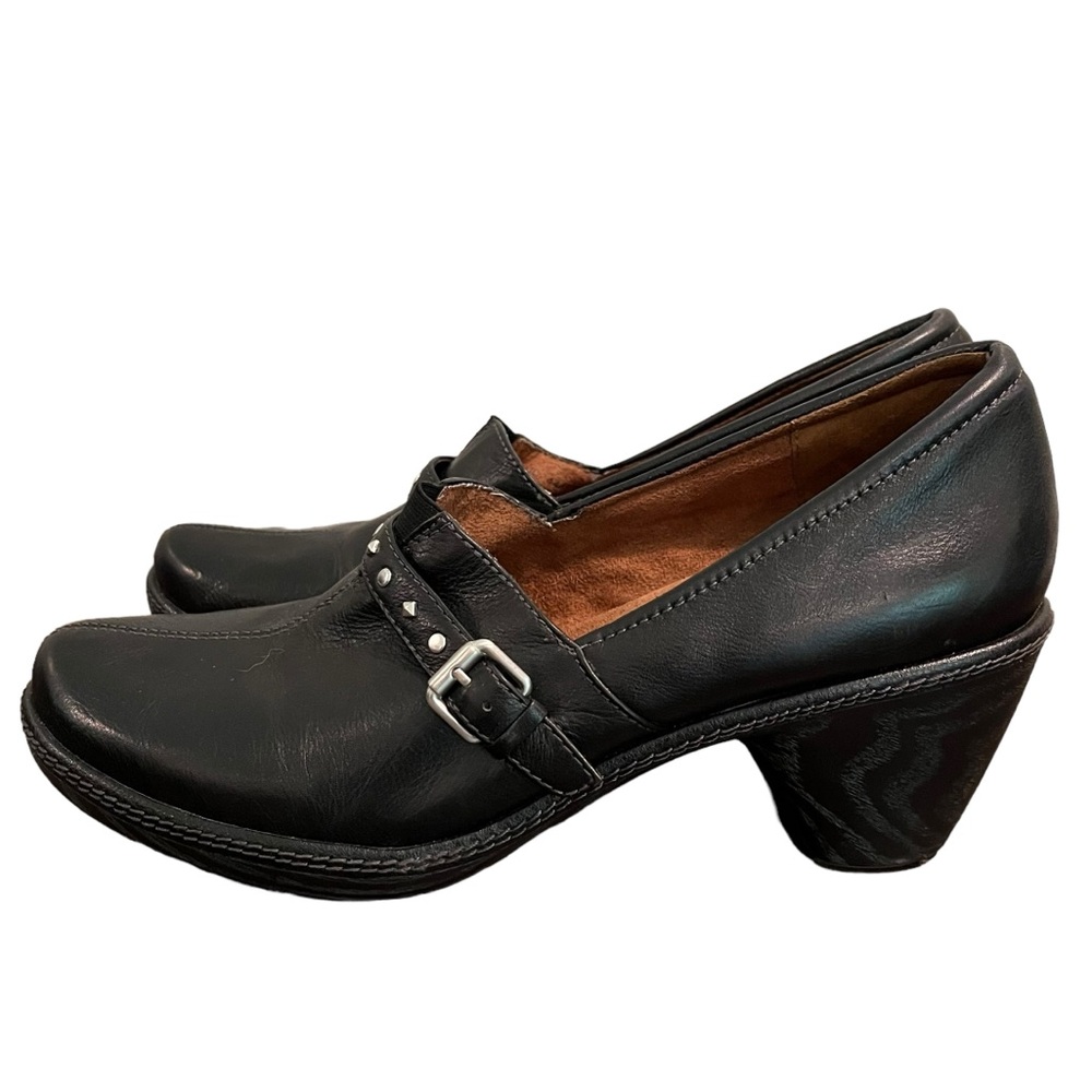 Naturalizer N5 Comfort Black Leather Slip On Clog with Buckle and Stud Size 11